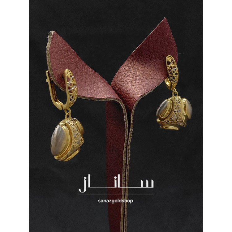 گوشواره آویز طرح دایره توری 18 عیار کم اجرت ارسال رایگان گالری طلای ساناز