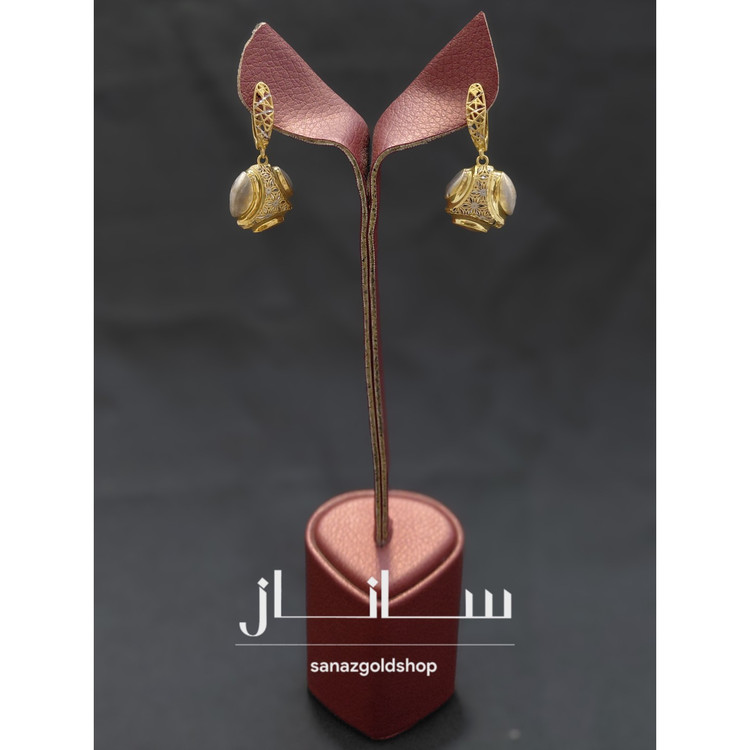 گوشواره آویز طرح دایره توری 18 عیار کم اجرت ارسال رایگان گالری طلای ساناز