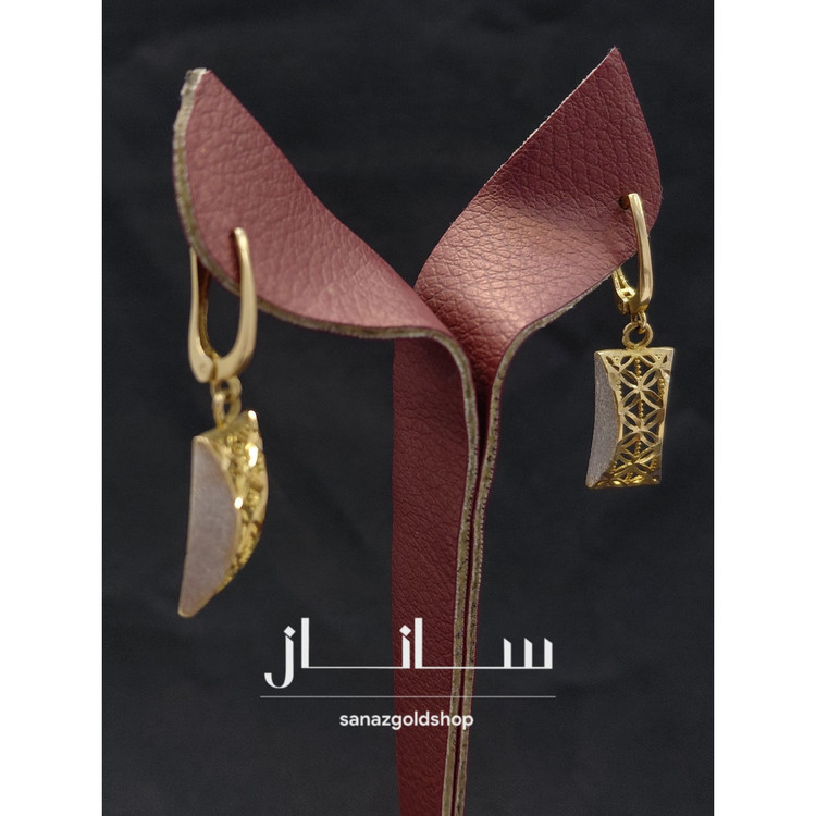 گوشواره آویز مستطیلی 18 عیار ارسال رایگان گالری طلای ساناز