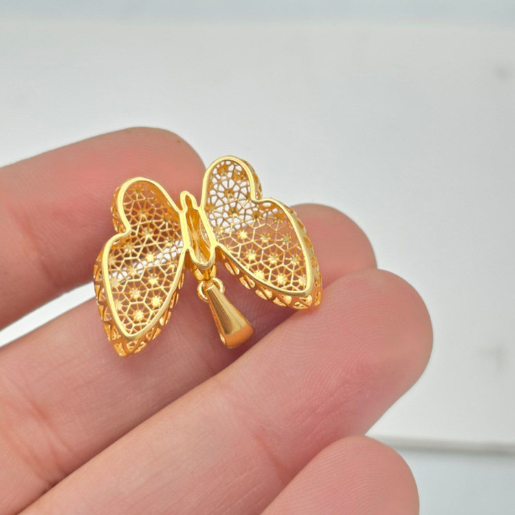 نیم ست طلا کم اجرت 18 عیار زنانه طلا و شمش برلیان مدل پروانه
