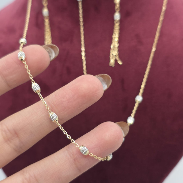نیم ست طلا کم اجرت 18 عیار زنانه طلا و شمش برلیان مدل گوی و تراش کد ۴