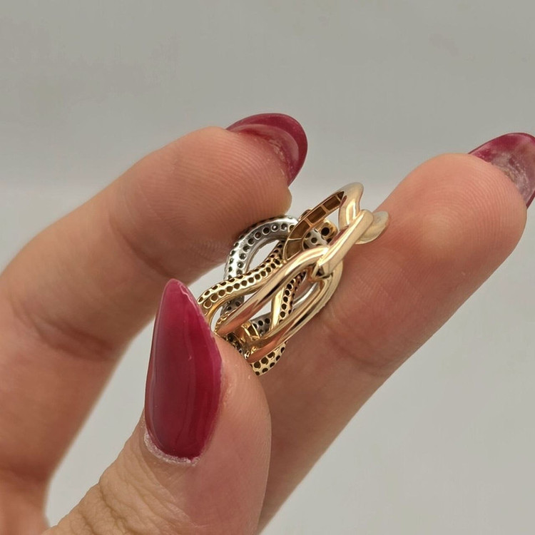 انگشتر طلا کم اجرت 18 عیار زنانه طلا و شمش برلیان مدل گره عشق سایز 51