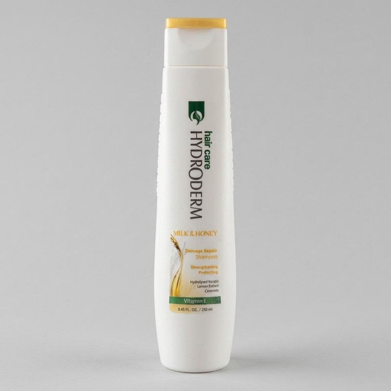 شامپو مو هیدرودرم مدل Milk and Honey حجم 250 میلیلیتر، تقویتکننده، ترمیمکننده، براق کننده، مناسب موهای آسیب دیده، حاو...