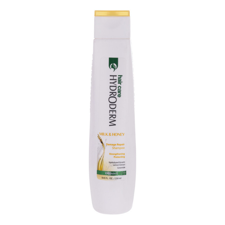 شامپو مو هیدرودرم مدل Milk and Honey حجم 250 میلیلیتر، تقویتکننده، ترمیمکننده، براق کننده، مناسب موهای آسیب دیده، حاو...