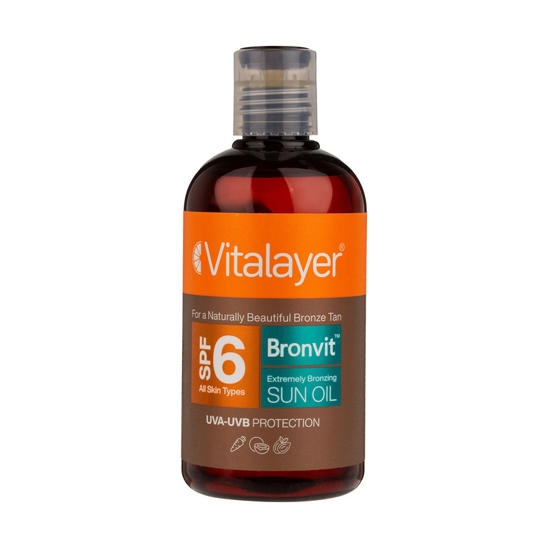 روغن آفتاب صورت و بدن ویتالیر مدل bronvit extremly bronzing حجم 250 میلیلیتر با SPF 6 و محافظت در برابر UVAUVB