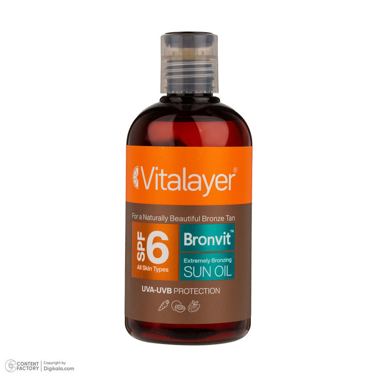 روغن آفتاب صورت و بدن ویتالیر مدل bronvit extremly bronzing حجم 250 میلیلیتر با SPF 6 و محافظت در برابر UVAUVB