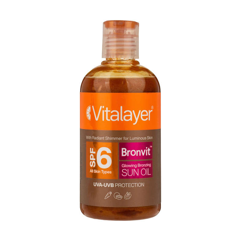 روغن آفتاب اکلیلی صورت و بدن ویتالیر مدل bronvit glowing bronzing حجم 250 میلیلیتر، محافظت همزمان در برابر UVAUVB با...