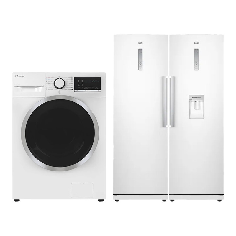 یخچال فریزر دوقلو 40 فوت سام مدل RR65-RZ65W به همراه ماشین لباسشویی 9 کیلوگرم اتوماتیک تکنوگاز مدل WMFL914W2N