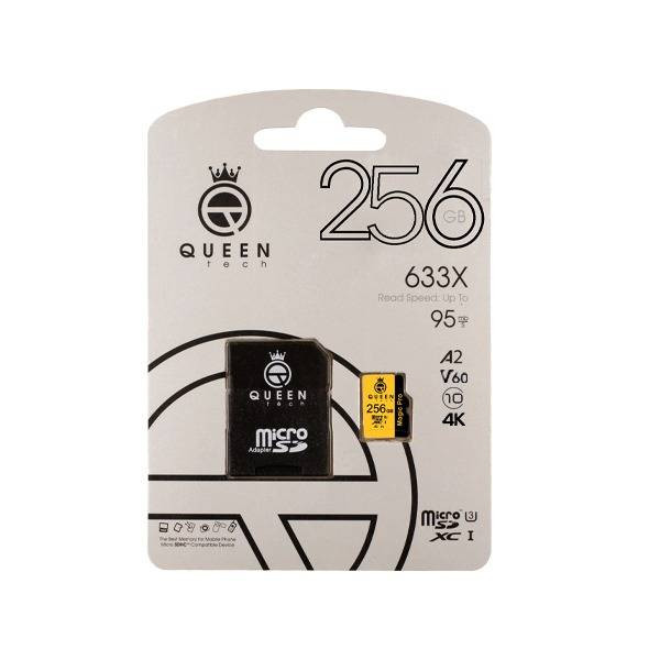 کارت حافظه Micro SD XC کوئین تک مدل A2-V60-633X کلاس 10 استاندارد UHS-l U3 سرعت 95MBps ظرفیت 256 گیگابایت به همراه آد...