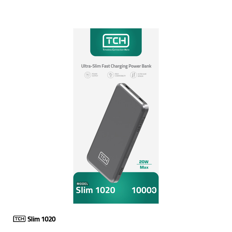 پاوربانک 20 وات تی سی اچ مدل Slim1020 ظرفیت 10000 میلیآمپرساعت