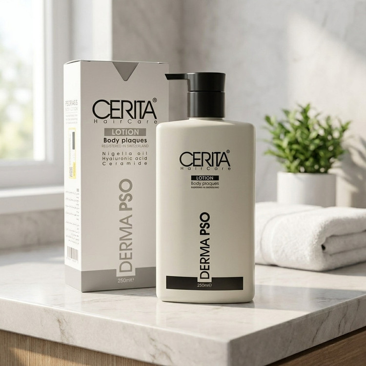لوسیون بدن سریتا مدل Derma Pso حجم 250 میلیلیتر مناسب پوست خشک و حساس، جذب سریع، آبرسان 24 ساعته، ضد التهاب، ضد اگزما...