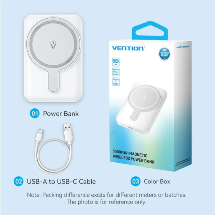 پاوربانک بیسیم 20 وات ونشن مدل FHSL0 ظرفیت 5000 میلیآمپرساعت به همراه کابل تبدیل USB-A به USB-C