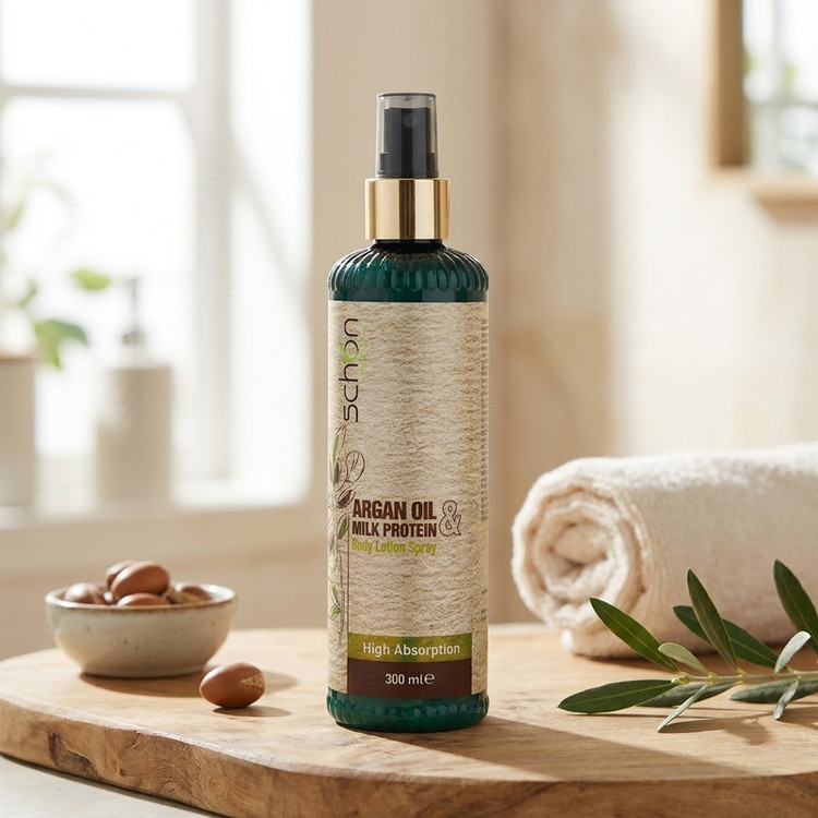 لوسیون بدن شون مدل Argan Oil And Milk Protein حجم 300 میلیلیتر با عصاره آرگان و پروتئین شیر، مرطوبکننده قوی پوست، جذب...