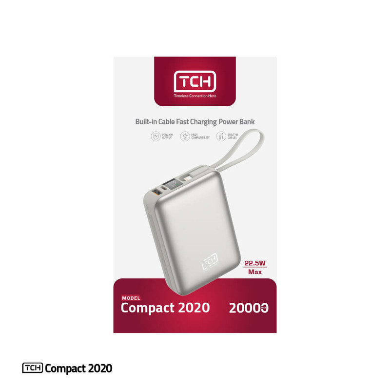 پاوربانک 22.5 وات تی سی اچ مدل Compact 2020 ظرفیت 20000 میلیآمپرساعت به همراه 2 عدد کابل USB-C لایتنینگ