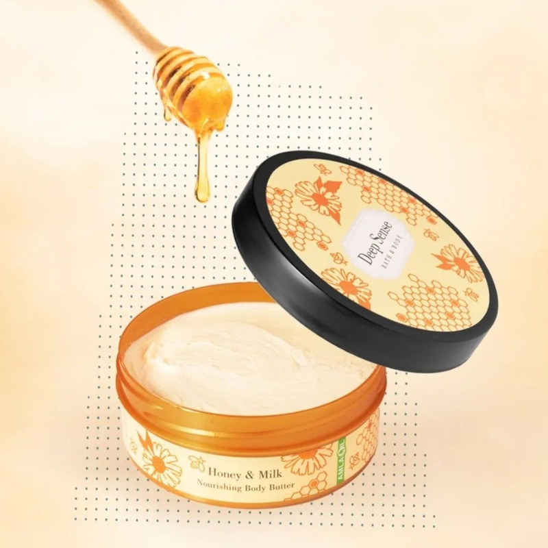 کره بدن دیپ سنس مدل Honey حجم 200 میلیلیتر مغذی و آبرسان قوی با کره شی، روغن نارگیل و آملا، ضد خشکی و نرمکننده پوست ب...