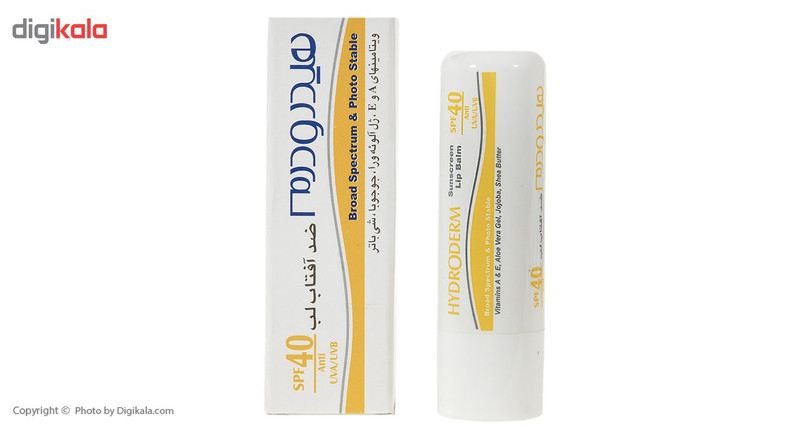 بالم لب هیدرودرم مدل SPF40 مرطوبکننده و ضدآفتاب با عصاره آلوئهورا و شیباتر، مقاوم در برابر آب و تعریق، مناسب پوست خشک...