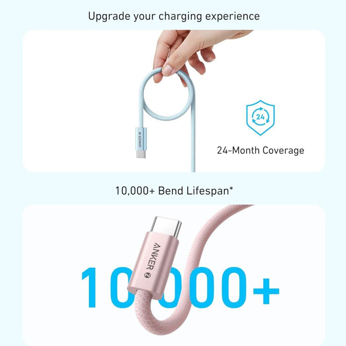 کابل تبدیل USB-C به USB-C انکر مدل Zolo A8060 طول 1.5 متر