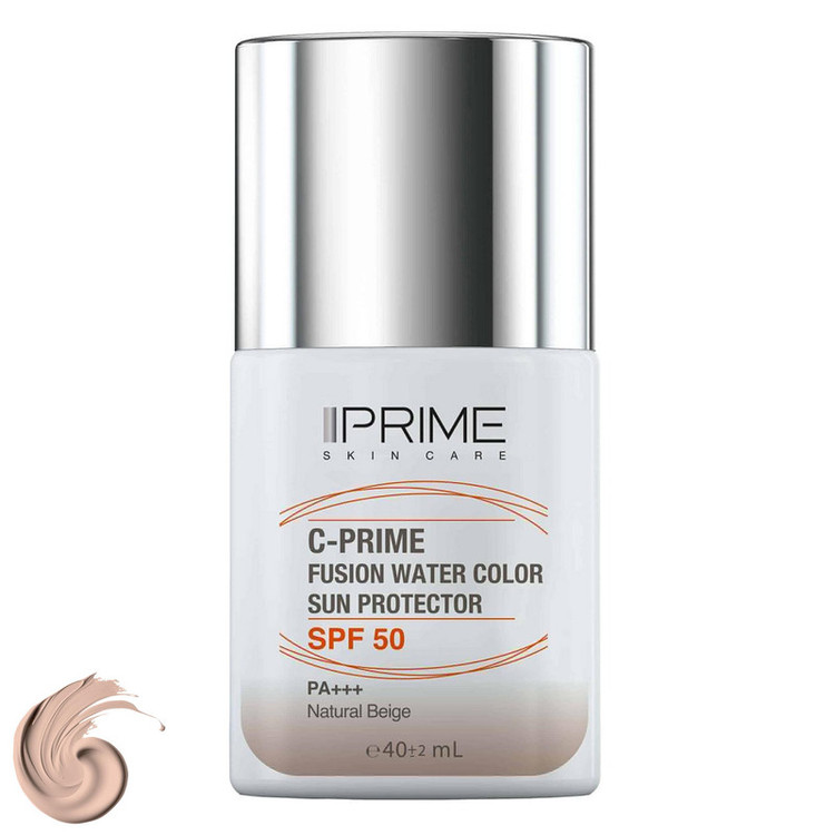 فلوئید ضد آفتاب رنگی پرایم، SPF 50، مدل فیوژن واتر، مناسب انواع پوست با تنالیته متوسط و حجم 40 میلی لیتر، محافظتکنند...