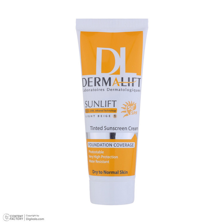 کرم ضد آفتاب رنگی درمالیفت، SPF50، مدل سانلیفت، مناسب پوست خشک و معمولی تنالیته رنگ روشن و حجم 40 میلیلیتر، محافظت کن...