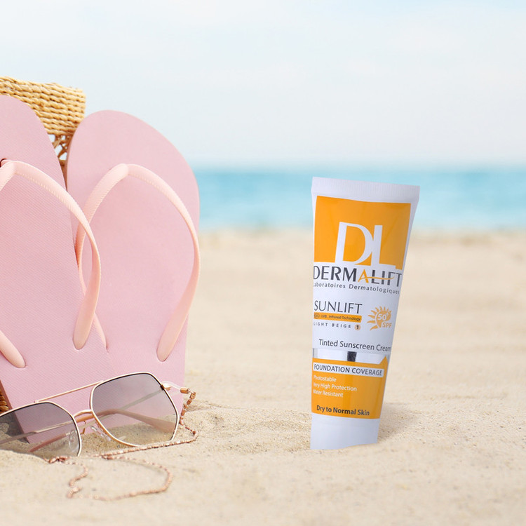 کرم ضد آفتاب رنگی درمالیفت، SPF50، مدل سانلیفت، مناسب پوست خشک و معمولی تنالیته رنگ روشن و حجم 40 میلیلیتر، محافظت کن...
