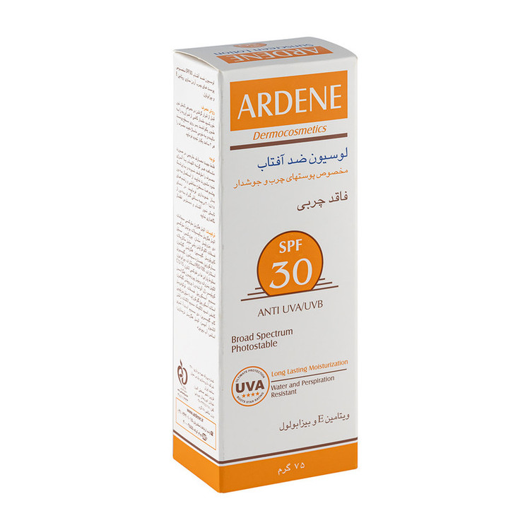 لوسیون ضد آفتاب بیرنگ صورت آردن SPF 30 مدل Vitamin E مناسب برای پوست چرب حجم 70 میلیلیتر