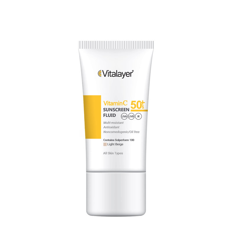 فلوئید ضدآفتاب رنگی ویتالیر، 50 SPF، مدل Vitamin C، مناسب انواع پوست تنالیته رنگ متوسط و حجم 50 میلیلیتر، ضد آب، محاف...