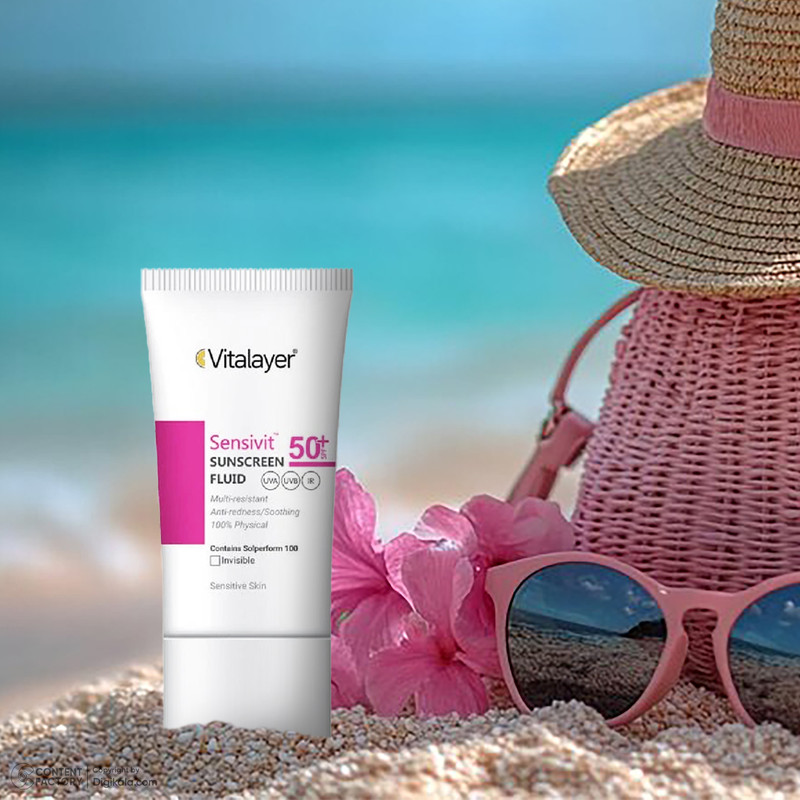 فلوئید ضد آفتاب بیرنگ ویتالیر، spf 50، مدل 0128، مناسب پوست های حساس با حجم 50 میلیلیتر، ضد حساسیت، محافظتکننده در بر...