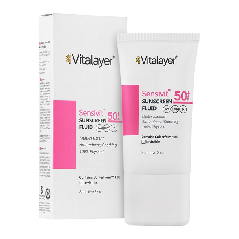 فلوئید ضد آفتاب بیرنگ ویتالیر، spf 50، مدل 0128، مناسب پوست های حساس با حجم 50 میلیلیتر، ضد حساسیت، محافظتکننده در بر...