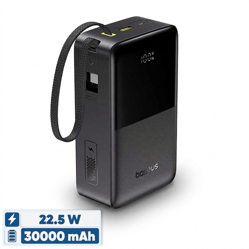 پاوربانک 22 وات بیسوس مدل EnerFill FC51 Bipow 2 Pro ظرفیت 30000 میلیآمپرساعت به همراه کابل متصل USB-C
