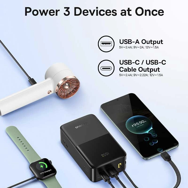 پاوربانک 22 وات بیسوس مدل EnerFill FC51 Bipow 2 Pro ظرفیت 30000 میلیآمپرساعت به همراه کابل متصل USB-C
