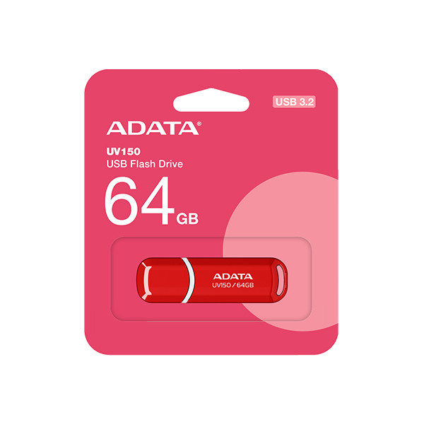 فلش مموری ای دیتا مدل UV150 ظرفیت 64 گیگابایت، رابط USB 3.2 Gen1، سرعت خواندن 90 مگابایت بر ثانیه، طراحی درپوشدار، سا...