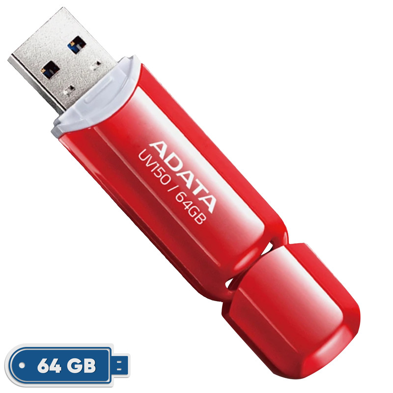 فلش مموری ای دیتا مدل UV150 ظرفیت 64 گیگابایت، رابط USB 3.2 Gen1، سرعت خواندن 90 مگابایت بر ثانیه، طراحی درپوشدار، سا...
