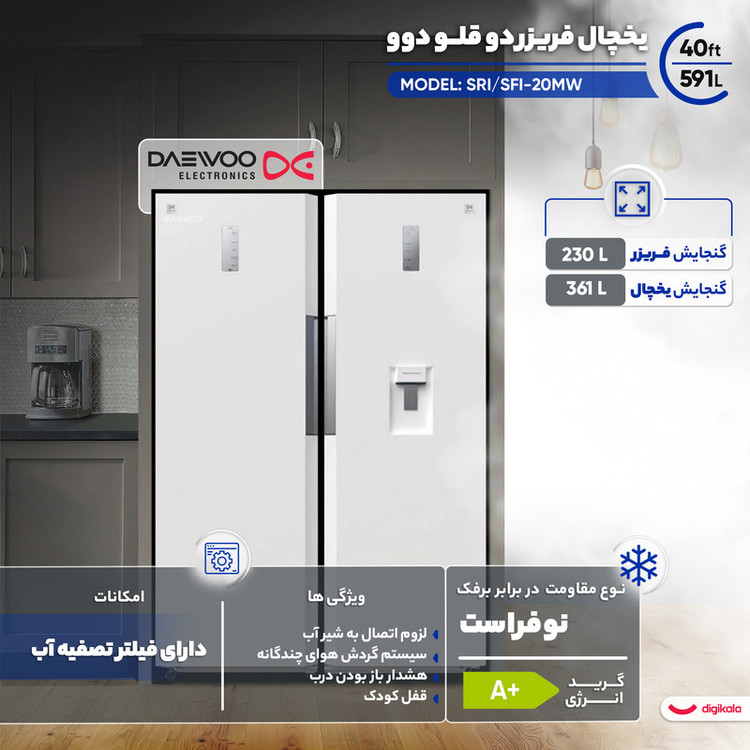 یخچال فریزر دوقلو 40 فوت دوو مدل SRISFI-20MW