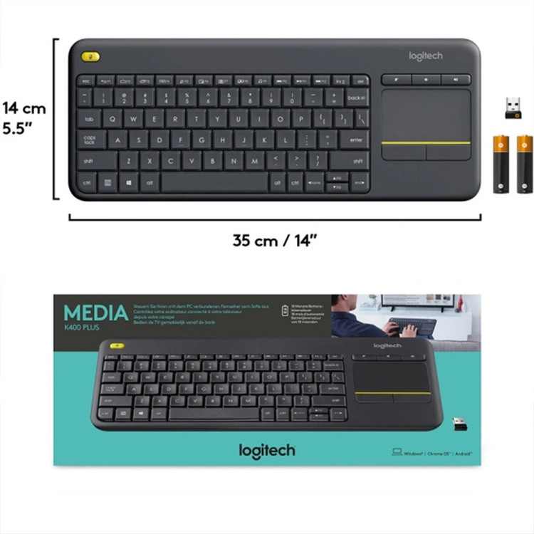 کیبورد بی سیم لاجیتک مدل K400 Plus، سوییچ ممبران، Tenkeyless