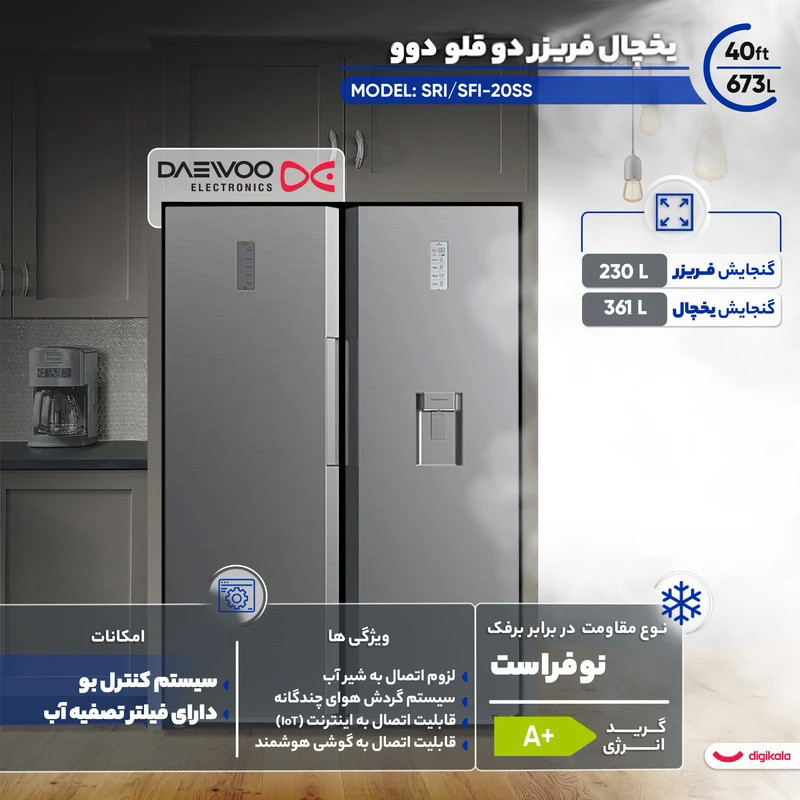یخچال فریزر دوقلو 40 فوت دوو مدل SRISFI-20SS