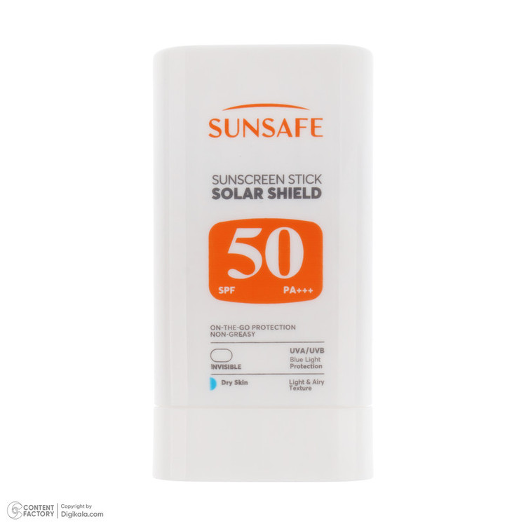 استیک ضد آفتاب بیرنگ صورت و بدن سان سیف SPF 50 مدل Solar Shield محافظ در برابر اشعه UVA و UVB مناسب برای پوست خشک حجم...