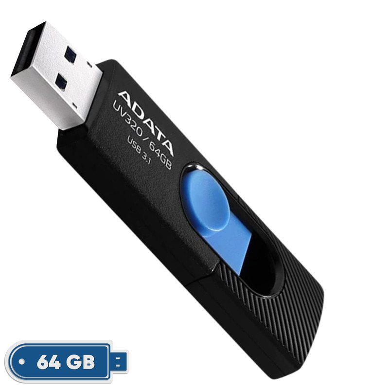 فلشمموری کشویی ای دیتا مدل UV320 ظرفیت 64 گیگابایت با رابط USB 3.2 Gen1 سرعت انتقال تا 10 گیگابیت بر ثانیه و سازگار ب...