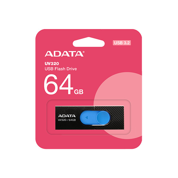 فلشمموری کشویی ای دیتا مدل UV320 ظرفیت 64 گیگابایت با رابط USB 3.2 Gen1 سرعت انتقال تا 10 گیگابیت بر ثانیه و سازگار ب...