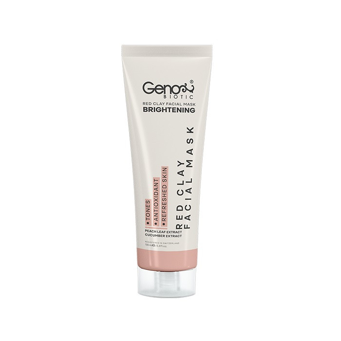 ماسک صورت و گردن روشنکننده و لایهبردار خاک رس قرمز ژنوبایوتیک مدل Red Clay حجم 100 میلیلیتر با عصاره برگ هلو و خیار، ...