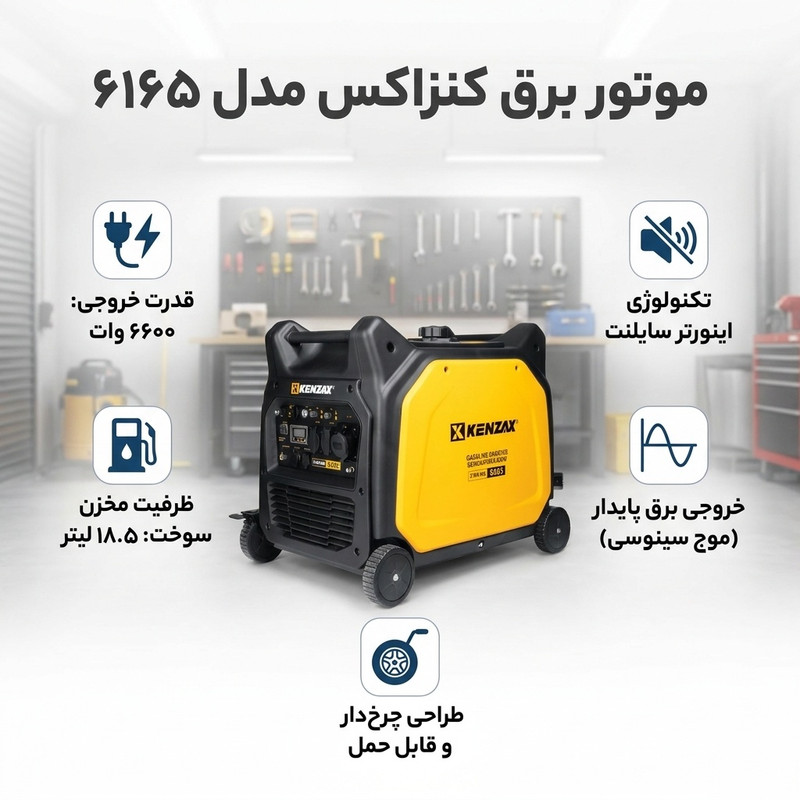 موتور برق بنزینی 8.8 اسب بخار کنزاکس مدل اینورتر سایلنت 6600 وات کد 6165