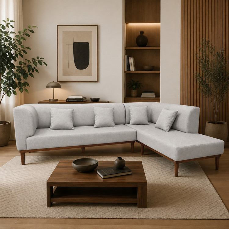 مبل ال 6 نفره گالری چوب آشنایی مدل Nest-Gh-L ست 2 تکه به همراه 4 کوسن