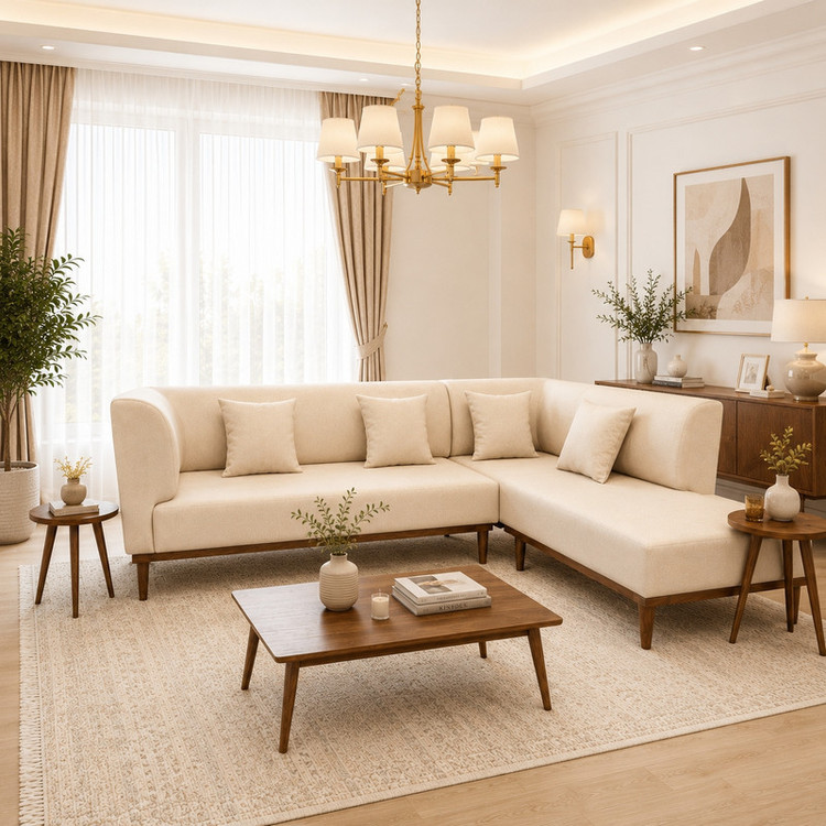 مبل ال 6 نفره گالری چوب آشنایی مدل Nest-Gh-L ست 2 تکه به همراه 4 کوسن