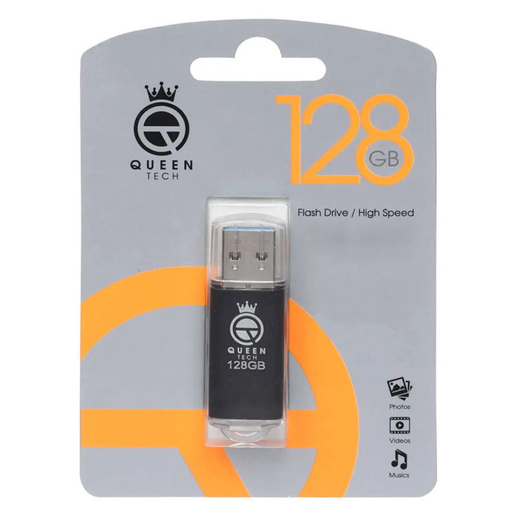 فلش مموری کوئین تک مدل QUICK ظرفیت 128 گیگابایت با رابط USB 2.0 و درپوش محافظ، سازگار با ویندوز، مک، تلویزیون، تبلت و...