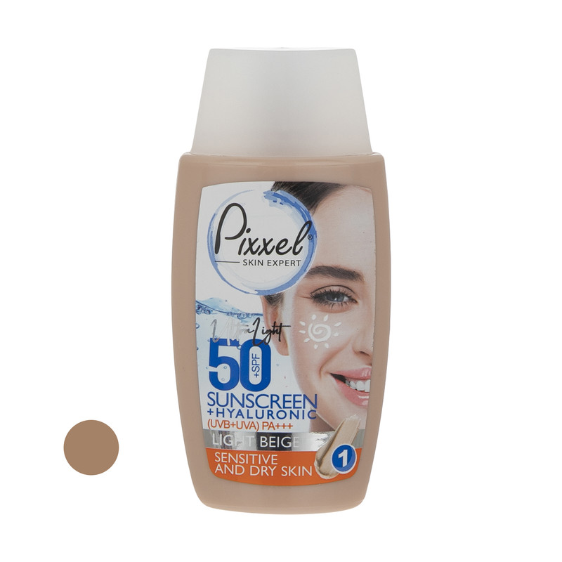 کرم ضدآفتاب رنگی پیکسل SPF50 مدل LIGHT BEIGE، مناسب پوستهای حساس و خشک، حجم 50 میلیلیتر