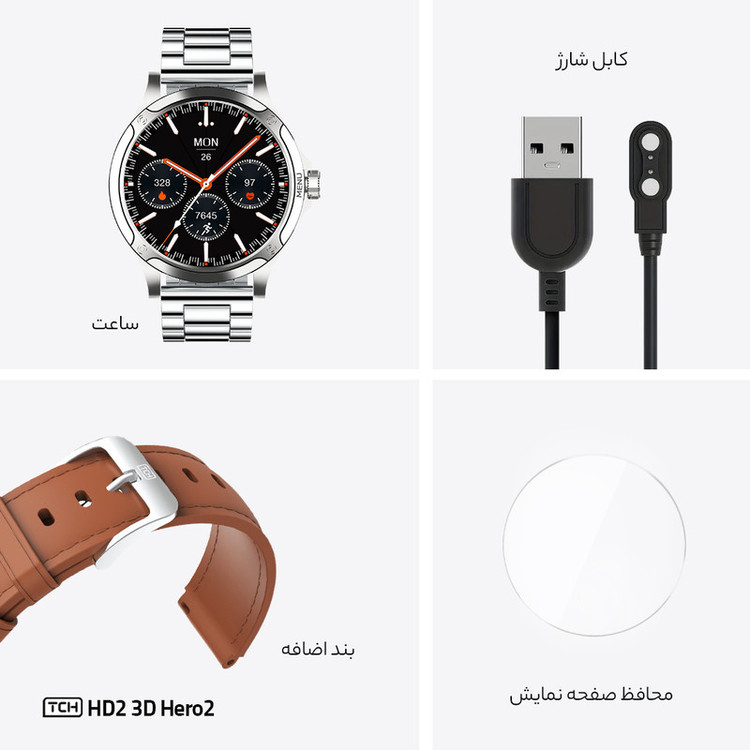 ساعت هوشمند تی سی اچ مدل TCH HD2 3D Hero2 دارای قابلیت های کنترل موسیقی Music Player، پشتیبانی از زبان فارسی در منو و...