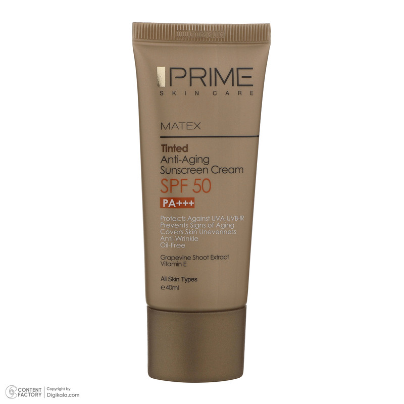 کرم ضدآفتاب رنگی پرایم SPF50 مدل Matex Tinted Rejuvinating مناسب انواع پوست، حجم 40 میلیلیتر
