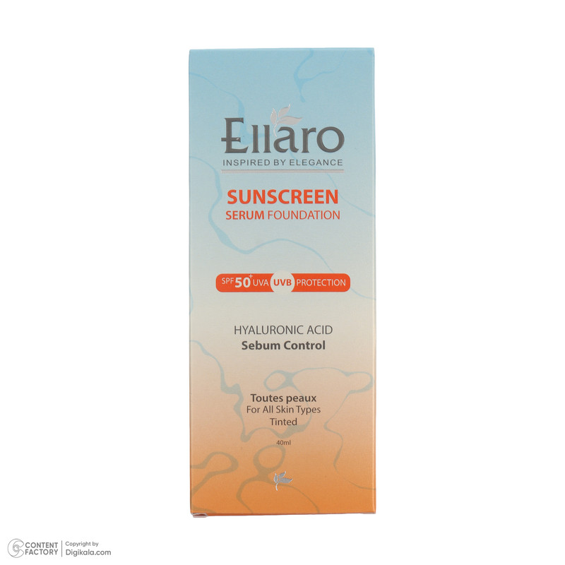 سرم ضد آفتاب رنگی tinted صورت الارو SPF 50 مدل Hyaluronic acid محافظ در برابر اشعه UVA و UVB مناسب برای انواع پوست ح...