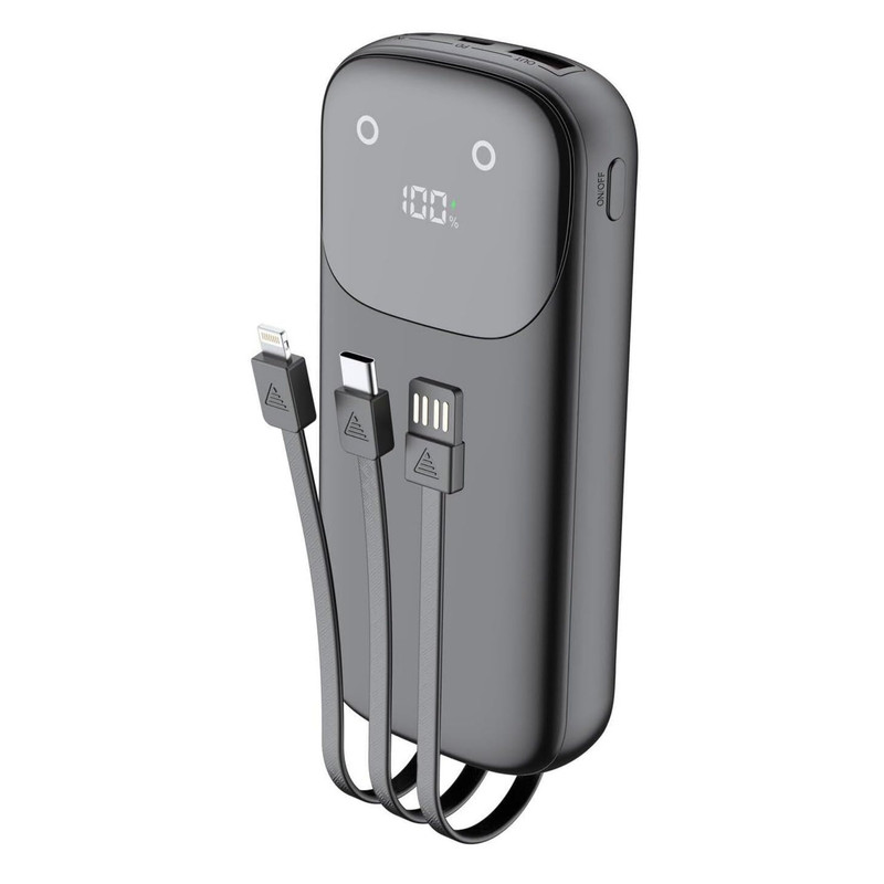 پاوربانک 22.5 وات بودی مدل PB083B1 ظرفیت 10000 میلیآمپرساعت به همراه سه کابل USB-A، USB-C و لایتنینگ