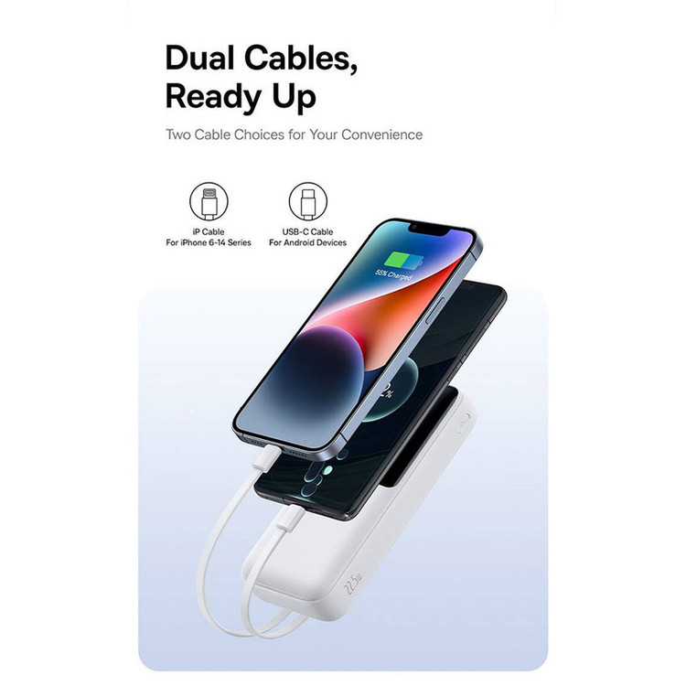 پاوربانک 22 وات بیسوس مدل LIPOW Dual ظرفیت 20000 میلیآمپرساعت به همراه کابل USB-C و لایتنینگ