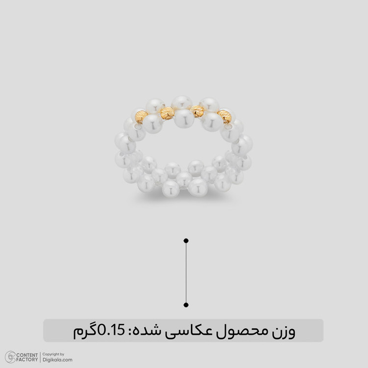 انگشتر طلا 18 عیار زنانه ناریا مدل پنج گوی یوفونی مروارید دو رج